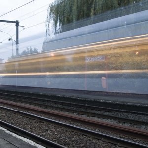 What happens if you photograph a passing train with a very slow shutter speed? Then you get this. Basic photography, but nice image.