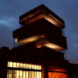 The Mas (short for Museum Aan de Stroom) is a museum located along the river Scheldt in the Eilandje district of Antwerp, Belgium. It opened in May 2011 and is the largest museum in Antwerp. This is an image of the museum at night.