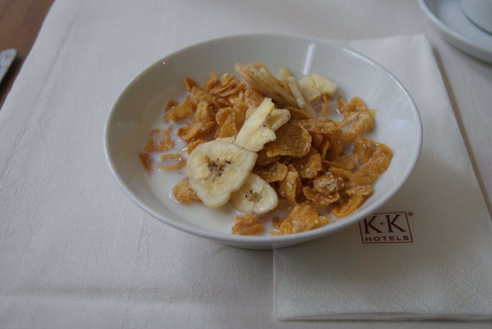 A cereal breakfast as served in the K+K hotel in London in 2011. This photo was shot with Ghost's old Sony A330 DSLR.
