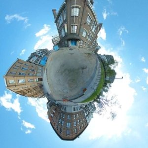 This Tiny Planet is a view of the Cadixstraat in Antwerp (at the time of the original photo, street works were in progress and the street was broken up) where Ghost completed part of his photography training in 2016 and 2017. Most of the studio photos you see in this portfolio were taken here in the school's photo studio.