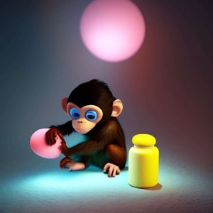 Blue-Eyed Monkey With Yellow Jar