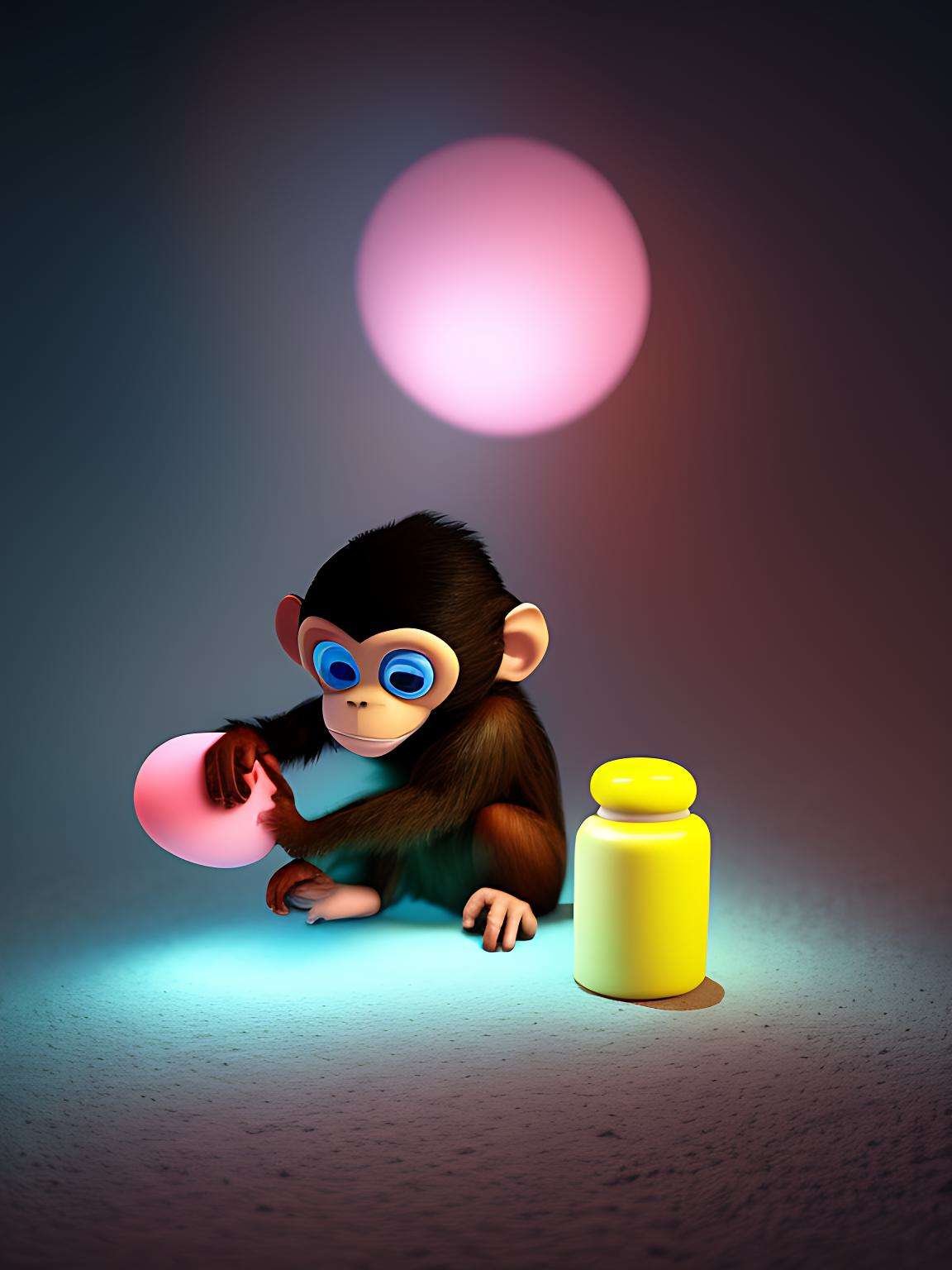 Blue-Eyed Monkey With Yellow Jar